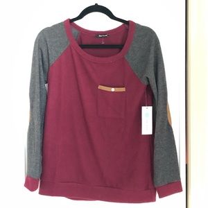 Soft Burgundy Knit Top with Elbow Patch Detail